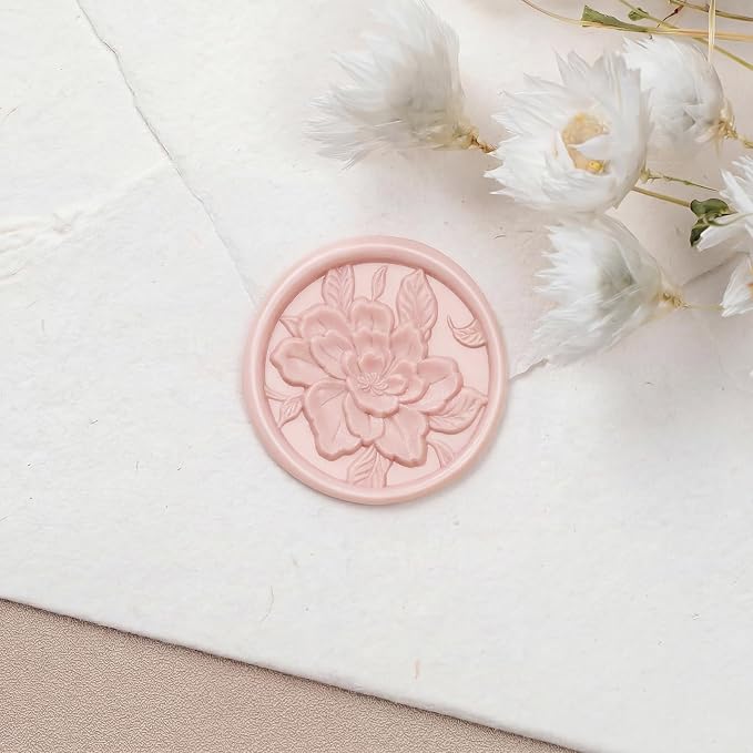 UNIQOOO Wax Seal Stickers - 3D Vintage Floral Wedding Invitation Envelope Botanical Seal Stickers, 50 Pcs Self- Adhesive Blush Pink Flower Stickers, Perfect for Invitation, Gift Wrapping, Party