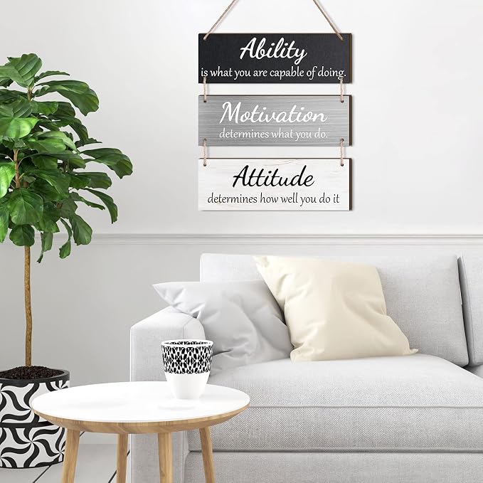 Jetec Office Wall Decor Sign Inspirational Motivational Plaques with Sayings Rustic Wooden Hangings Ability Sign for Coworker Holiday Gift Office Home Artwork Decoration(Simple Color)