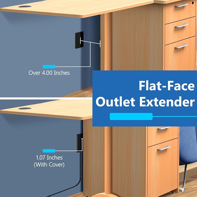 LIDER Outlet Extender with 3 Receptacles, 21W USB-A & 2 USB-C, Ultra-Thin Wall Plate Plug with Cord Extender, 3-Outlet Power Strip, Flat-Face, 8ft Cord, 1625W, ETL Listed, Matte Black