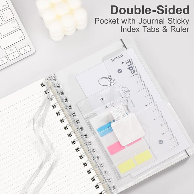 RETTACY Spiral College Ruled Notebook, 300 Pages, A5 Medium Size (5.7" x 8.2"), for School, Work, Writing, Journaling, 100 GSM Thick Paper, Flexible Plastic Cover (Transparent)