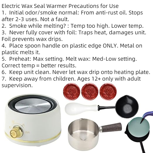 Electric Wax Seal Melting Furnace Warmer Kit, Sealing Wax Warmer Electrical with a 80ml Large Spoon, a Non-Slip Melt Scoop Great Tool for Melting Waxs Seals Sticks Beads (300 Green White Kit)