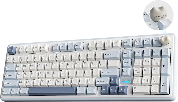 YUNZII B98 PRO QMK/VIA Wireless Mechanical Gaming Keyboard,96% Layout with Numpad and Cute Cat Knob, BT/2.4G/USB-C,Linear Switch Hot Swap Gasket,RGB for Win/Mac (Blue, Candy Linear Switch)