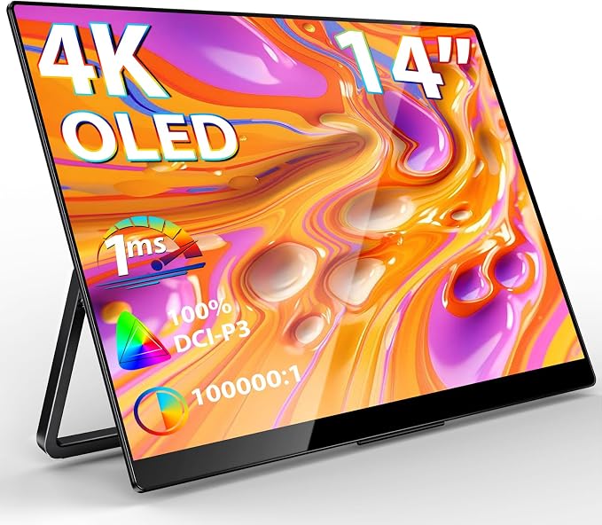 InnoView 14 Inch OLED Portable Monitor 4k UHD 3840x2400 Portable Monitor 100% DCI-P3 | 100000:1Contrast | Built-in Speakers, Travel Monitors for Laptop PC MAC Phone PS4 Xbox Switch