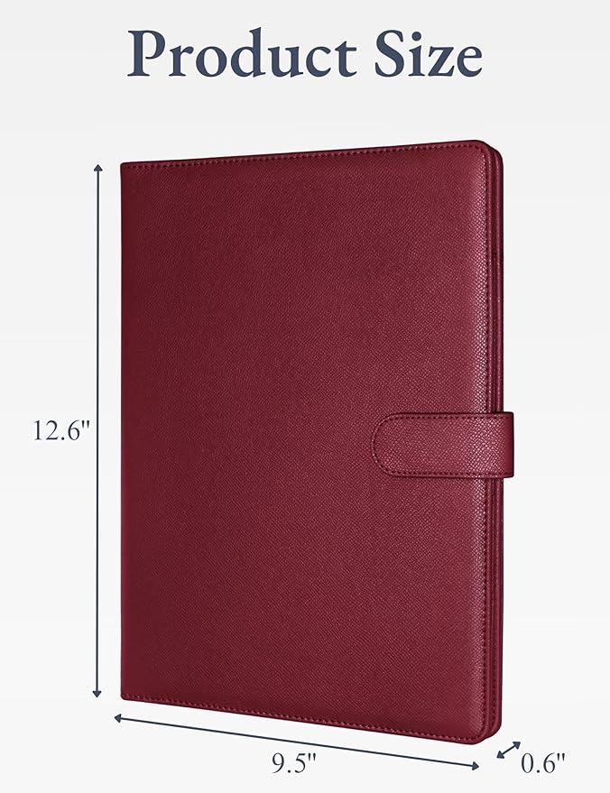 Mymazn Padfolio Portfolio Folder, Faux Leather Interview Resume Folder with Document Organizer & Business Card Holder, Letter-Sized Notepad Legal Pad Holder for Men Women (Dark Red)
