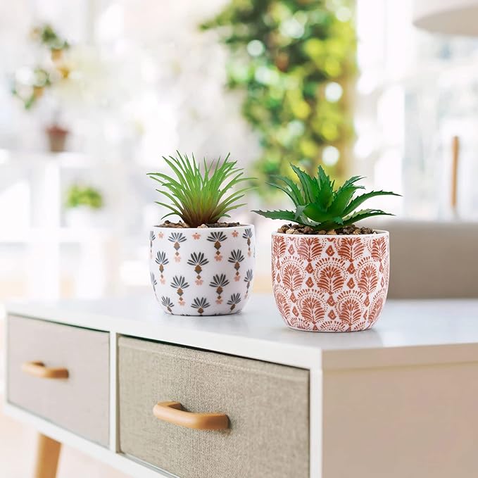 2 Pack Artificial Plants Small Cute Succulents in Ceramic Planters Fake Greenery Potted for Living Room Office Desk Decor Bathroom Bedroom Shelves Decor