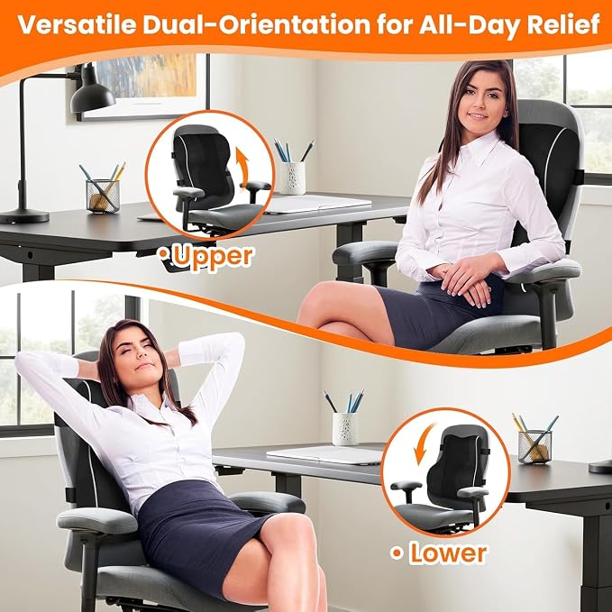 CloudBliss Ergonomic Lumbar Support Pillow – Memory Foam for Lower Back Pain Relief, Adjustable Straps & Mesh Cover for Office, Gaming, Car Seat & Home Essentials (XL, Black)