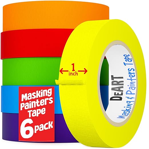DEART Colored Masking Tape Painters Tape Writable 12, 8 or 6 Pack - 1 inch or 0.6 Inches for Arts & Crafts Labeling, Coding, Art Supplies, Whiteboard Tape, Craft Supplies (6, 1 in Large (20 Yd))