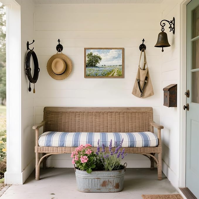 Framed Vintage Canvas Wall Art, Country Landscape Wildflower Field Wall Decor Paintings, Rustic Nature Pictures Prints Home Decor for Living Room Bedroom Bathroom Farmhouse 16x24 inch