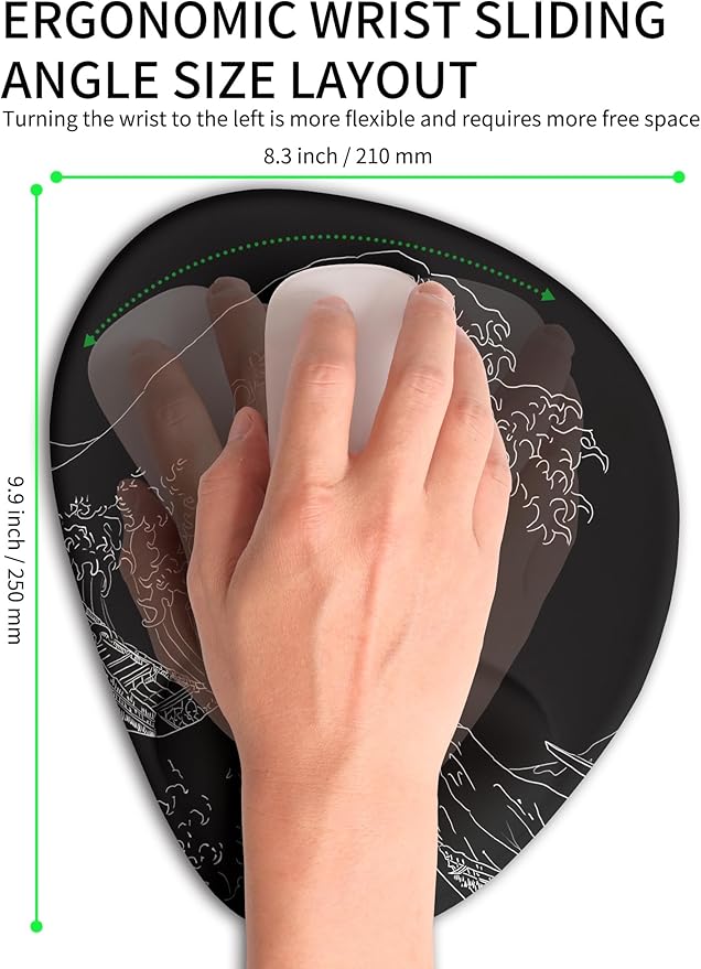 Palm-Rest and Wrist-Hugging Mouse Pad Wrist Rest, Ergonomic Wrist Support with Curve Fitting Cushioned Memory Foam for Carpal Tunnel Pain Relief, 9.9 x 8.3 Inch, Waves