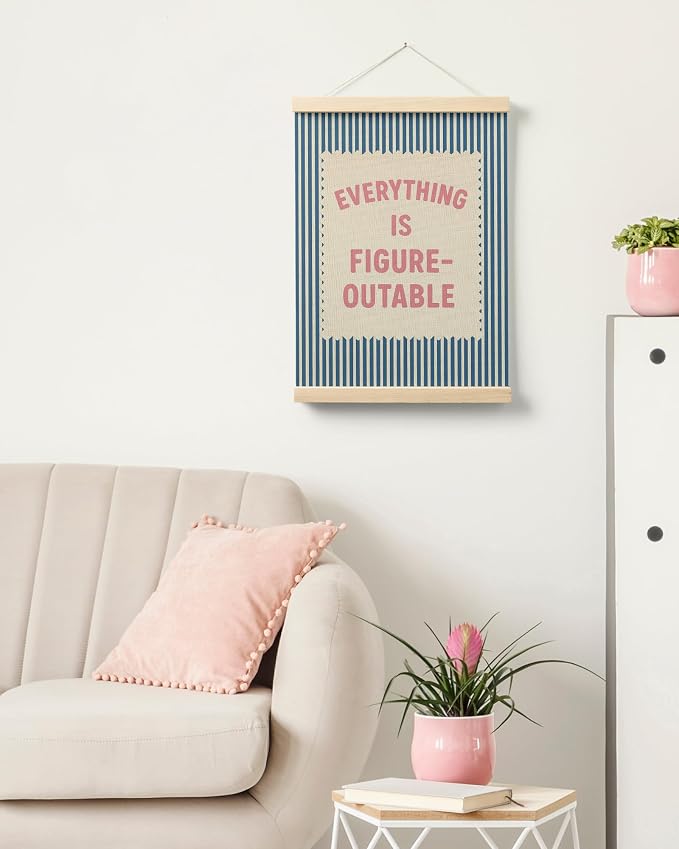 FGFK Everything Is Figureoutable Inspirational Wall Art Poster Hanger Frame, Retro Pink and Blue Positive Affirmations Canvas Prints Framed Wall Decor for Home Classroom Office, 12x16 Inch