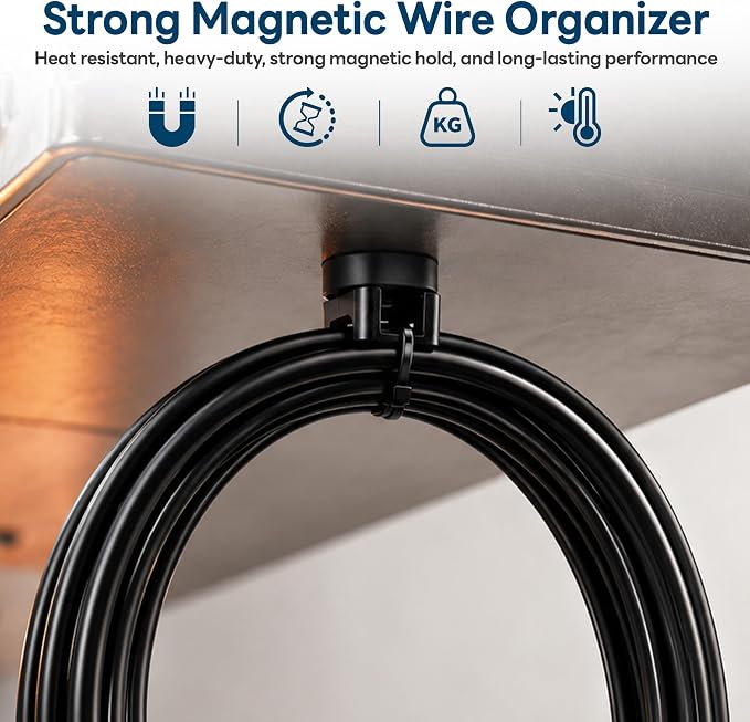 Magnetic Zip Tie Mounts, 52 Pack Magnetic Cable Tie Mounts with 200 Zip Ties, Rotating No-Drill Cable Management Organizer for Server Rack, Electrical Panel, Metal Desk, Magnetic Wire Holders