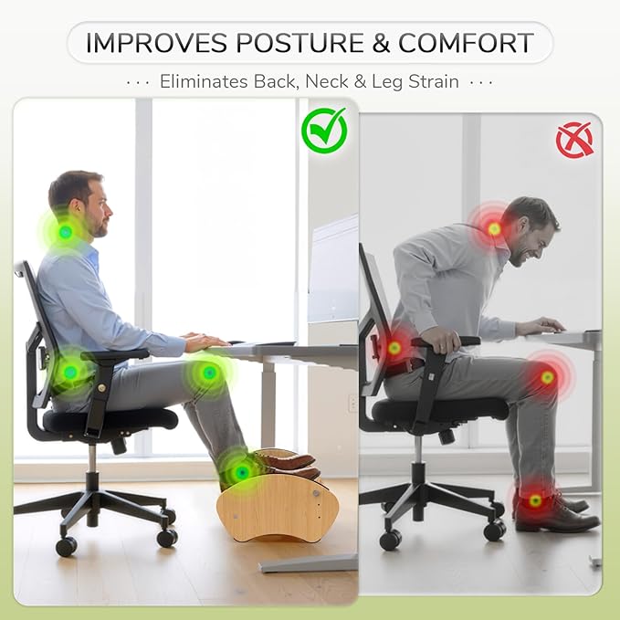 Bamboo Foot Rest for Under Desk - Fovima 2-in-1 Adjustable & Reversible Ergonomic Footstool, Permanent Dual-Sided Cushion, Tool-Free Height & Angle Adjustment