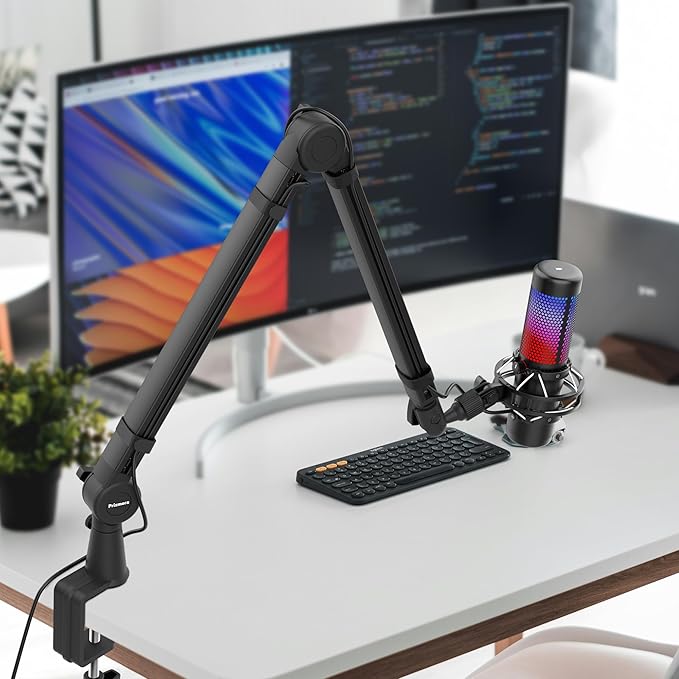 Microphone Arm, 360°Rotatable Broadcasting Boom Arm,Premium Microphone Boom Arm with Cable Management, Mic Boom Arm for Podcasts, Streaming, Gaming, Home Office, Recording