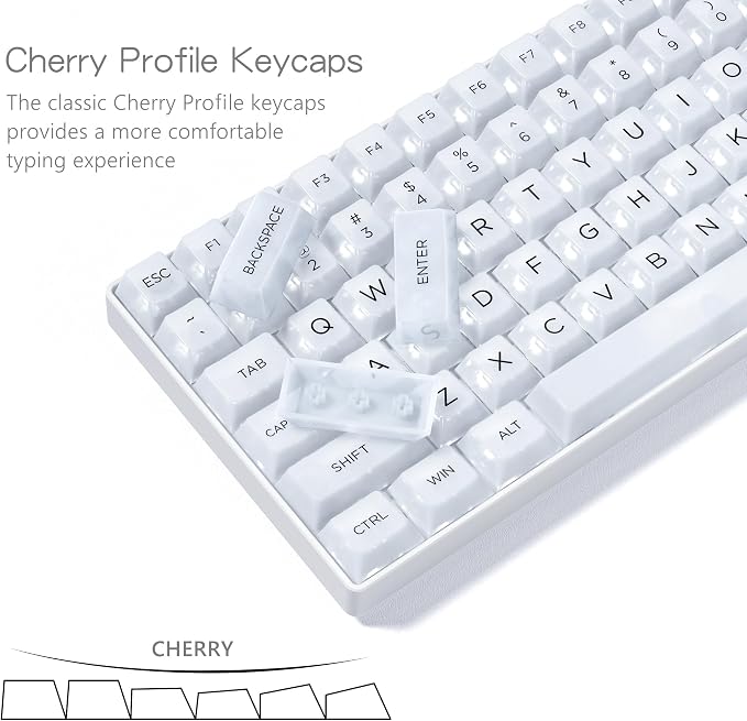 Womier Keyboard Keycaps Jelly, Clear White Key Caps 60 75 100 Percent 115 Keys, Transparent Custom Cherry Profile Keycaps for Gaming Mechanical Keyboards(White)