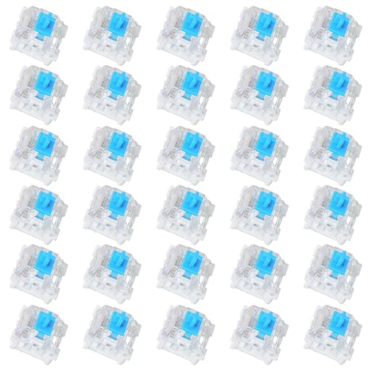 30 Pieces Blue Mechanical Keyboard Switches, 3 Pin Pre-Lubricated Clicky Key Switches, Dustproof and Waterproof Keyboard Accessories for Mechanical Gaming Keyboards