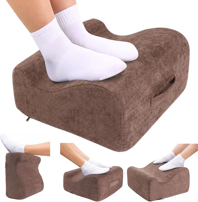 Foot Rest for Under Desk at Work,Curved Ergonomic Footrest for Office,Brown | with Washable Cover and Handle, Non-slip bottom, Support Foot Pillow, Leg Elevation Pillow, Support Feet and Legs for Home