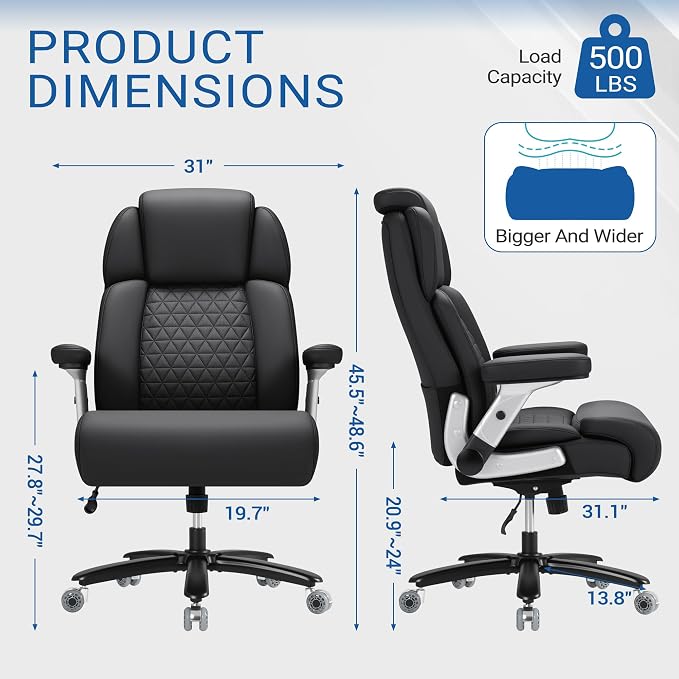 Furmax Big and Tall Office Chair 500lbs Executive Heavy Duty Office Chair with Adjustable Lumbar Support, High Back Ergonomic Desk Chair with Thick Padded Extra Wide Seat for Heavy People