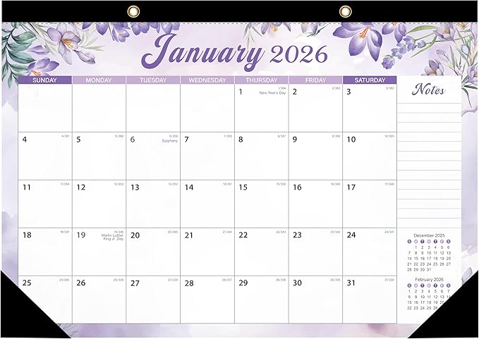 ZTX Desk Calendar 2026-2027 Calendar Wall Calendars 2026-2027-18 Month Planner Large 17"x12" Jan.2026-Jun.2027 Clear Plastic Cover for Home Office New Year Christmas Gifts Floral