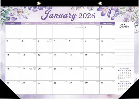 ZTX Desk Calendar 2026-2027 Calendar Wall Calendars 2026-2027-18 Month Planner Large 17"x12" Jan.2026-Jun.2027 Clear Plastic Cover for Home Office New Year Christmas Gifts Floral