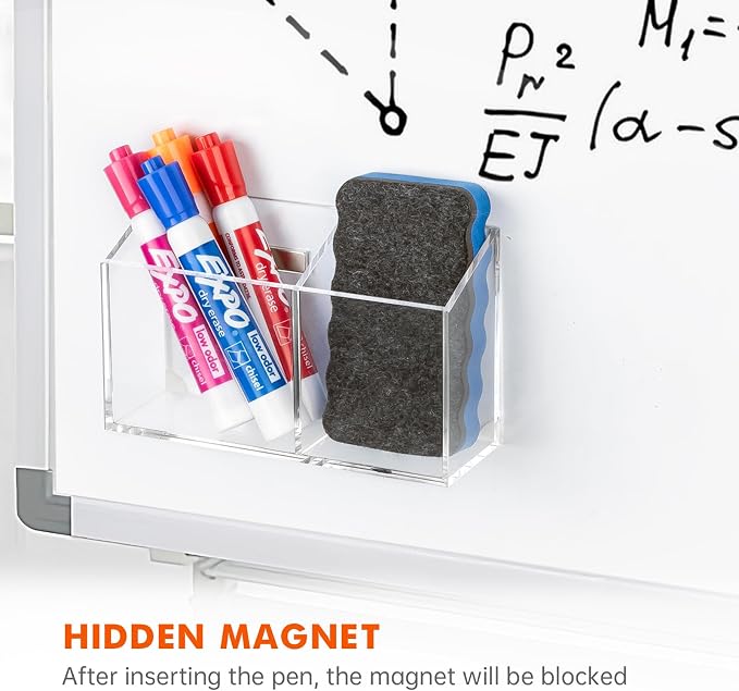 BEYGORM 2 Pack Magnetic Dry Erase Marker Holder for Whiteboard,Non-slip Acrylic Magnet Pen Holder for Fridge Refrigerator,Locker Organizer for Work,Locker Accessories,Pencil Cup,Marker Organizer