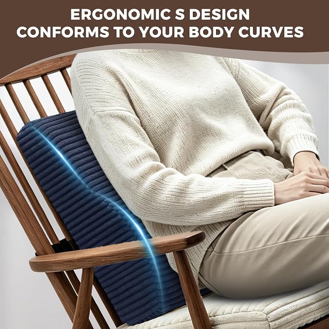 Lumbar Support Pillow for Recliner Chair/Accent Chair/Couch, Large Memory Foam Back Support Cushion for Elderly, Ergonomic Backrest Pillow for Back Rest, Pain Relief, Reading, Washable Cover, Navy