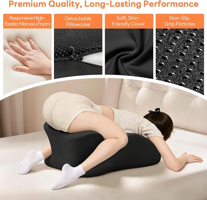 Memory Foam Wedge Pillow, 27° Angled Ergonomic Contoured Intimacy Couples Positioning Pillow for Reading, Back & Neck Support, Multi-Functional Body Support Cushion with Removable Cover