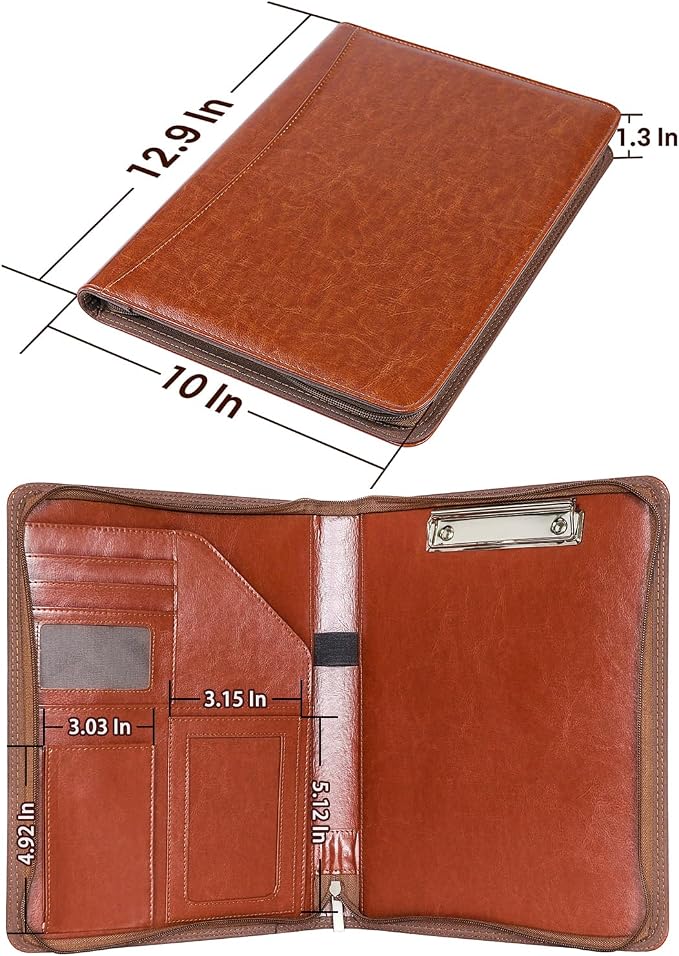 Personalized Portfolio Organizer for Coworkers, Customized Portfolio Planner, Men Leather Padfolio with Zip, Gift for Graduation R.N. Dr Police Lawyer, Birthday Gifts for Men Husband Father Son Him