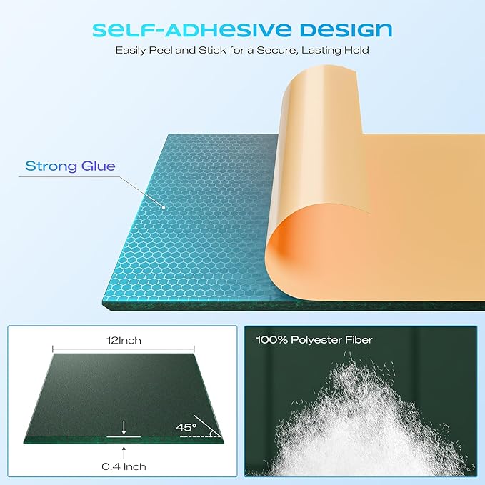 12 Pack Self-Adhesive Acoustic Panels, 12" X 12" X 0.4" High-Density Sound Proof Foam Panels for Walls, Soundproof Wall Panels for Home & Office (Forest Green)
