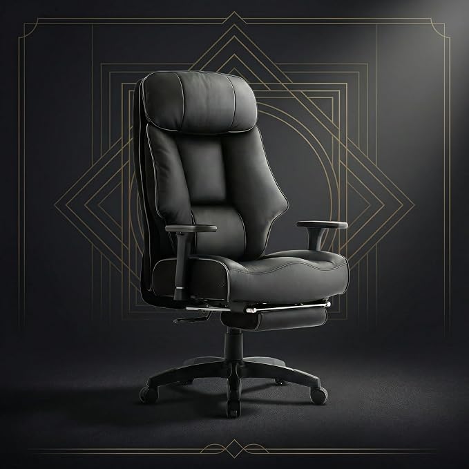 Big and Tall Office Chair 400lbs, Premium PU Leather Executive Chair with Extra Wide Saddle Seat for Cross Legged, 3D Armrests, Footrest, Heavy Duty Ergonomic Reclining Desk Chair (Black)
