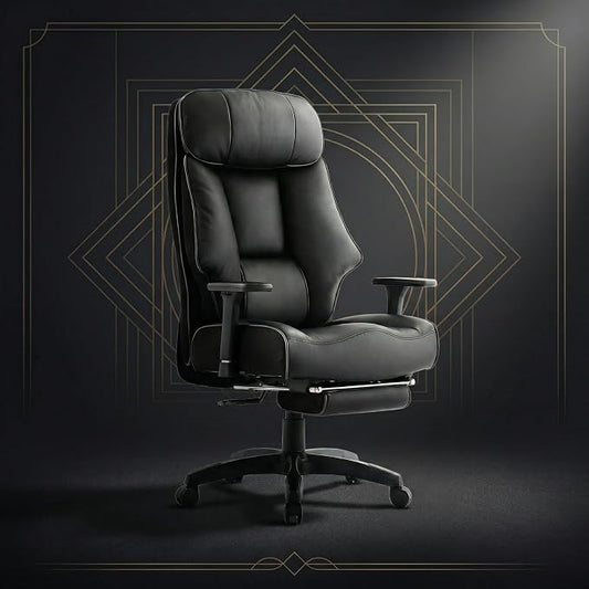 Big and Tall Office Chair 400lbs, Premium PU Leather Executive Chair with Extra Wide Saddle Seat for Cross Legged, 3D Armrests, Footrest, Heavy Duty Ergonomic Reclining Desk Chair (Black)