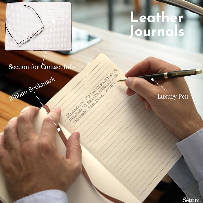SETTINI® Lined Journal - Flower Journal for Writing Gift Set - Hardcover Vegan Leather, Unique Pen Holder, 192 Pages, A5 - Includes Pen and Gift Box - Birthday Gift, Journal for Women