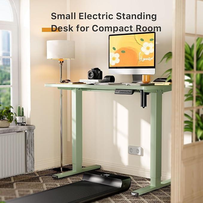 JOY worker Small Electric Standing Desk, 35" Whole Piece Height Adjustable | 35" x 20" Green Narrow Sit Stand Desk with Memory Controller, 36 Inch Mini Computer Workstation for Home Office Walking Pad