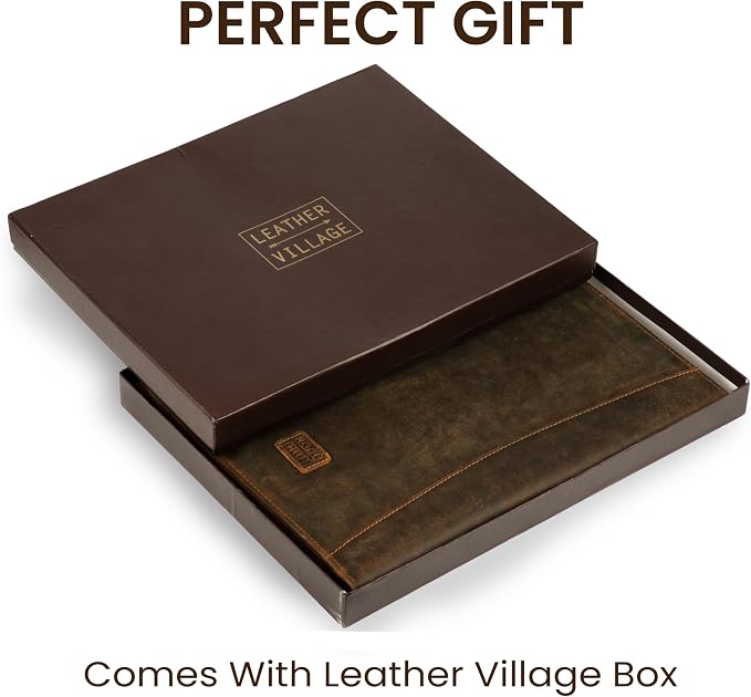 Leather Village Leather Portfolio Organizer - Professional Business Padfolio for Men & Women - Stylish Document Card Holder, Resume Folder, Folio for A4/Letter Size Writing Legal Pad, Brown