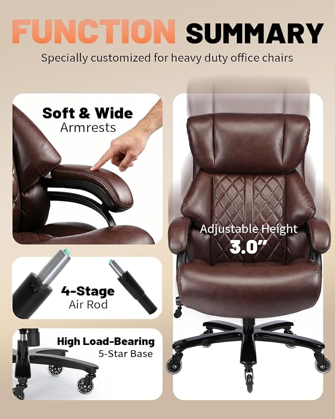 800lbs Executive Chairs, Executive Desk Chairs with Adjustable Lumbar Support, Office Chair for Heavy People, Heavy Duty Office Chair with Quiet Rubber Wheel and Extra Wide seat