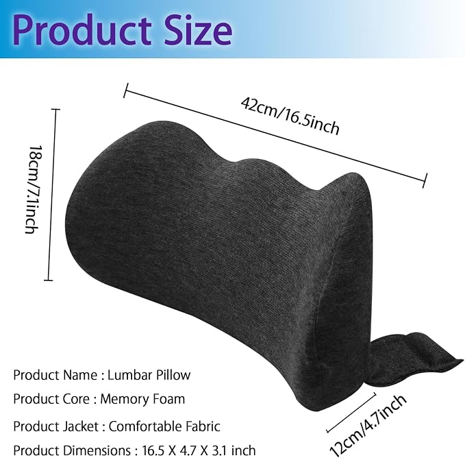 Lumbar Support Pillow for Car, Ergonomic Memory Foam Lumbar Pillow with Breathable Removable Washable Cover fit Car,Office Chair, Back Support for Relaxing & Comfort