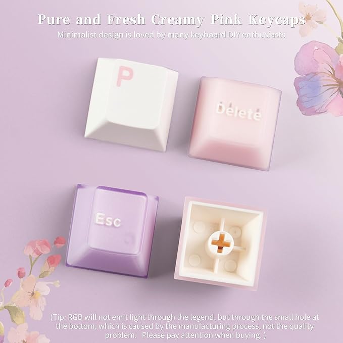 Womier Mechanica Keyboard Keycaps Pink, Jelly PBT Keycaps 60 75 100 Percent, Translucent Jade Keyboard Key caps Custom 127 Keys, Cherry Profile for Cherry Gateron MX Mechanical Gaming Keyboards