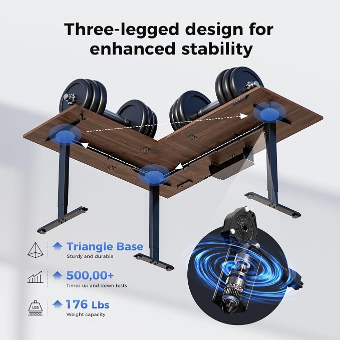 Agilestic Electric L Shaped Standing Desk 63 x 55 Inch with Power Outlet, Height Adjustable Corner Stand up Desk with Cable Management,Sit Stand Home Office Workstation with Splice Board, Dark Walnut