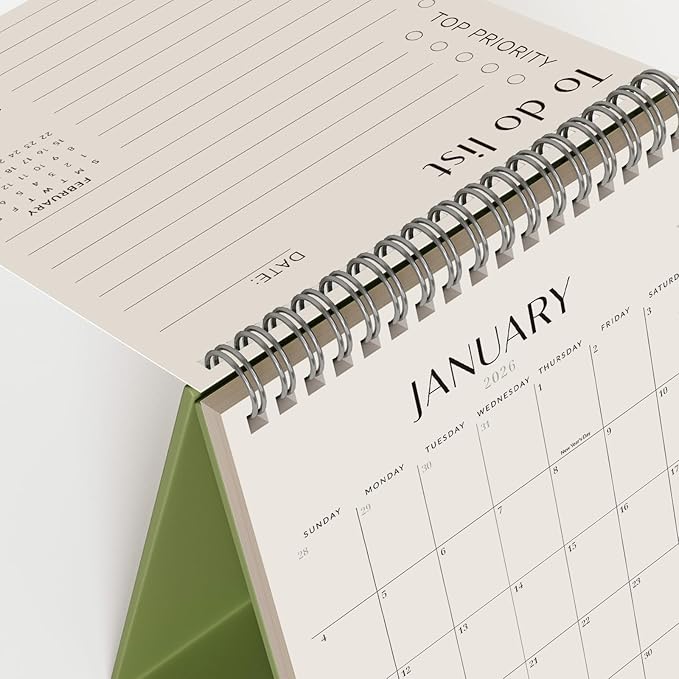 Jotsome Desk Calendar 2026-2027, Small Standing Flip Desktop Calendar From Now to June 2027 for Home and Office, Easy Organizing, Gift for the Holidays (Green, Small)