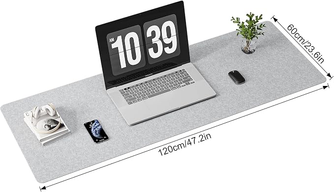 DAWNTREES Large Felt Desk Mat, 47.2"x 23.6", Desk Pad for Office and Home | Non-Slip 120x60cm Full Table Mouse Pad, Keyboard Mat for Desk, Desktop Protection (Light Gray)