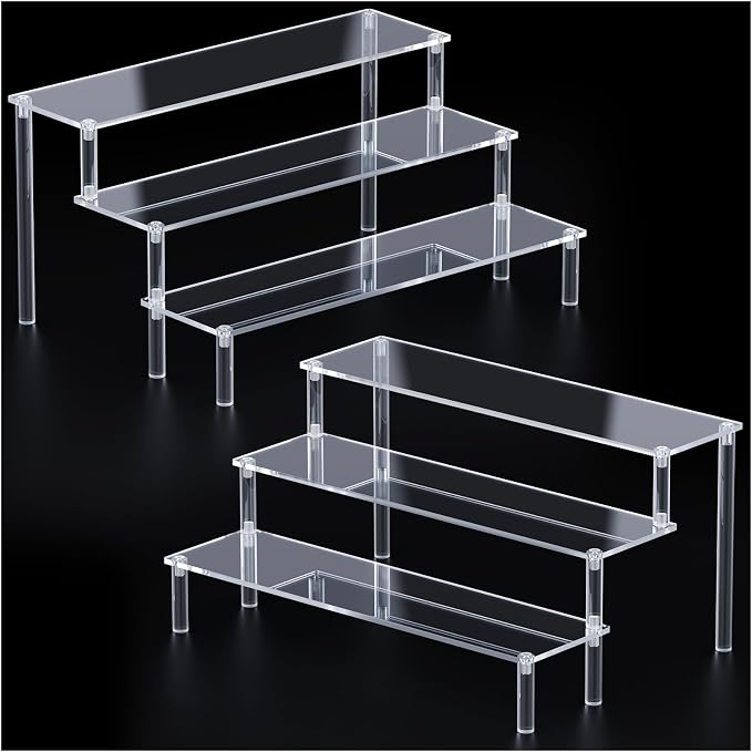 2 Packs Acrylic Display Stand Riser,3 Tier Perfume Organizer Cupcake Stand | Acrylic Pop Shelves Holder,Clear Desk Display Shelf for Figure,Trinket,Collectibles,Dessert Stands for Party Decor-11.6in