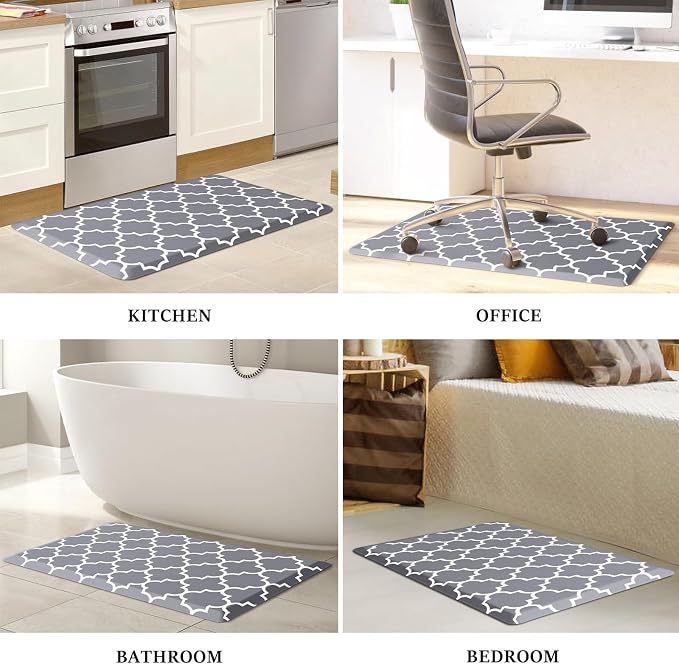 WISELIFE Anti Fatigue Floor Mat - 4/5 Inch Thick Kitchen Mat Non Slip Waterproof Heavy Duty Ergonomic Comfort Mat Durable for Home, Office, Sink, Laundry,(22" x 36", Grey)