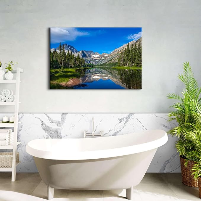 Green Forest Canvas Wall Art Colorado Mountain Lake Wall Decor for Living Room Decorations 32x48", Glacier National Park Nature Landscape Pictures Yosemite Pine Trees Scenery Framed Poster Artwork