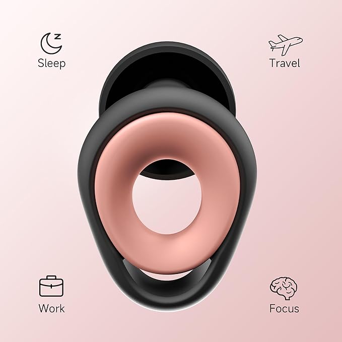 Ear Plugs for Sleeping, 50dB Noise Cancelling Earbuds for Noise Snoring & Reduction, Earplugs for Sleep, Reusable Silicone Earplugs for Travel, Sider Sleepers Airplane (Black-Pink)