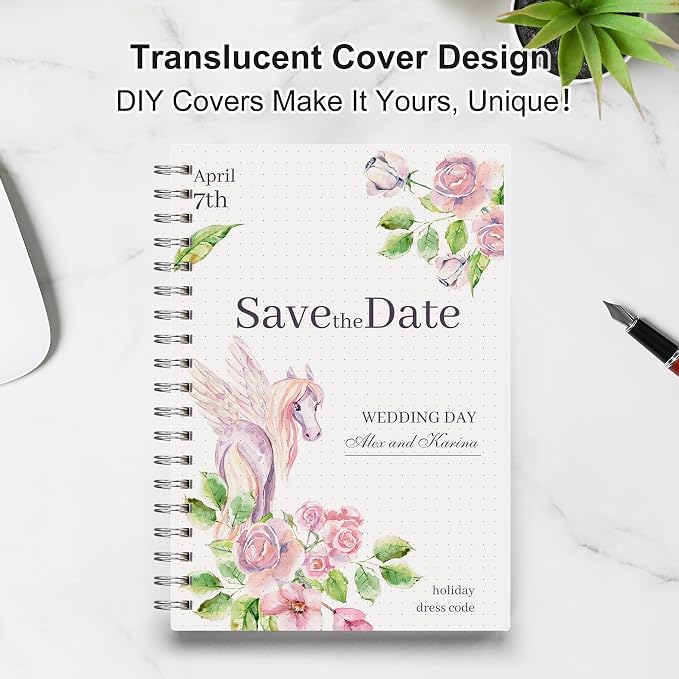 RETTACY Dotted Journal Notebook, 300 Pages, B5 Medium Size (7.4'' × 10''), 100 GSM Thick Paper, Flexible Plastic Cover, Spiral-bound, for Journaling, Planning, Tracking (Transparent)