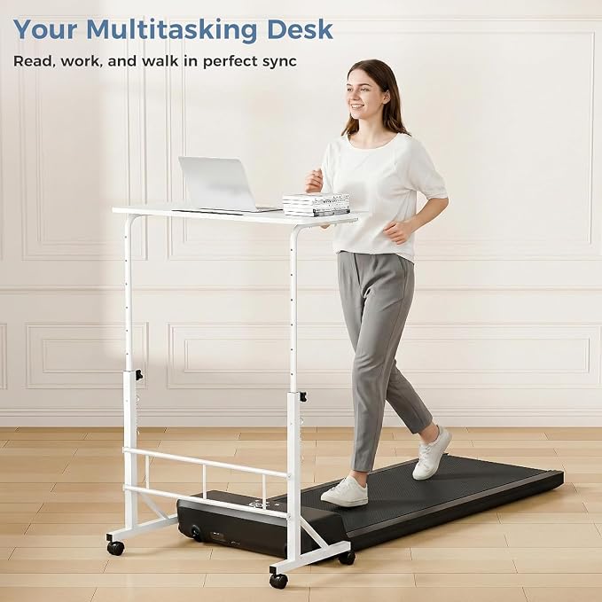 Simple Deluxe 31.5" Adjustable Height Mobile Desk with Locking Wheels & Pin-Lock – Height-Adjustable Standing Desk– Heavy-Duty Portable Workstation for Small Spaces & Home Office – White