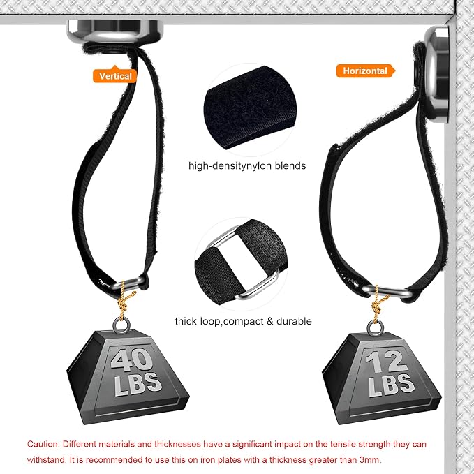 Heavy Duty Magnetic Hooks, Tool Holder Storage Organizer for Garage RV | With 40LBS strong neodymium magnet, this adjustable strap securely hangs extension cords, ropes, and cordless tools.