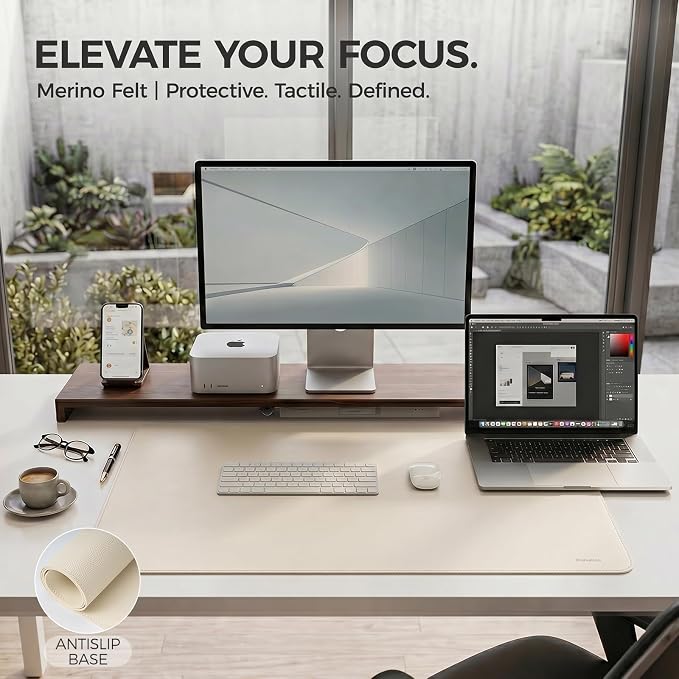Large Desk Pad Non-Slip Desk Mat Protector for Keyboard Mouse Waterproof Vegan Leather Surface Faux Leather Laptop Mat Smooth Mouse Pad Premium Gift Tube Creamy White 55" x 23"