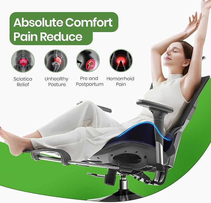 A-Pce Ergonomic Large Memory Foam Seat Cushion for Office Chair, Deep Blue | Relieves Sciatica, Lower Back & Coccyx Pain, Suitable for Office Chair, Car Seat & Driving