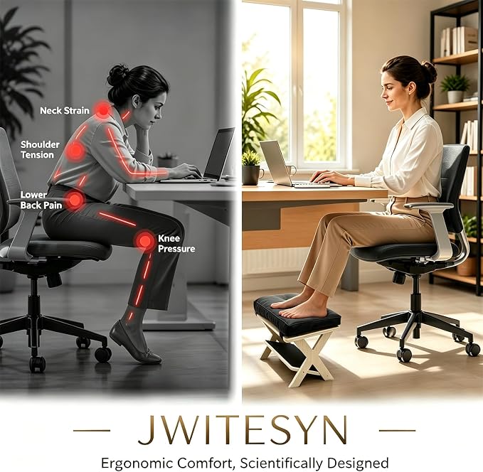 Foot Rest Under Desk, Ergonomic Wooden Desk Foot Rest | Fixed angle design with ample foot space for work study and gaming