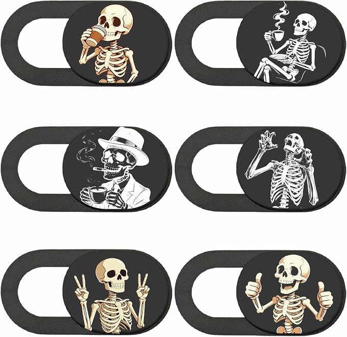 6Pcs 6 Styles Laptop Camera Cover Skull Privacy Guard Accessories, 0.04 Inch Ultra Thin Webcam Cover Protector Blocker for Phone Desktop Computer Tablet Notebook Mini PC Home Office Use